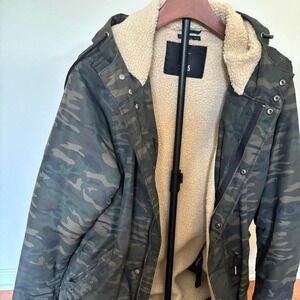 1975 Original Denim Camo‎ Parka Jacket L Sherpa Lined Streetwear EUC